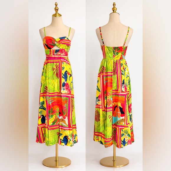Vibrant Floral Key-Hole Maxi Dress,Cotton Blend, Excellent Condition, Size M - Picture 2 of 10